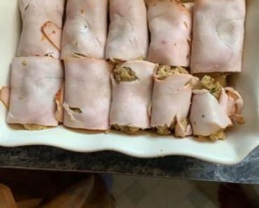 Turkey Stuffing Roll-Ups over Mashed Potatoes with Gravy and Green Beans